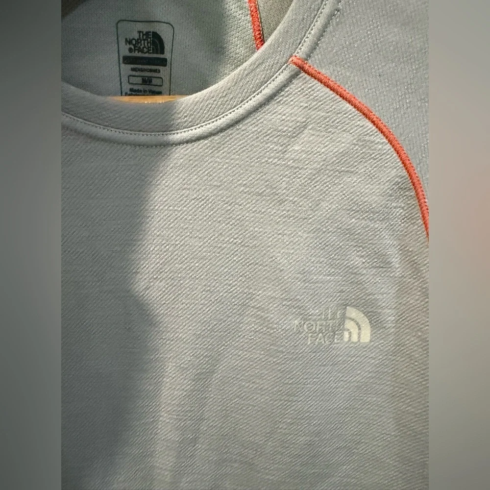 The North Face Gray Long Sleeve Shirt with Red and Black Accents